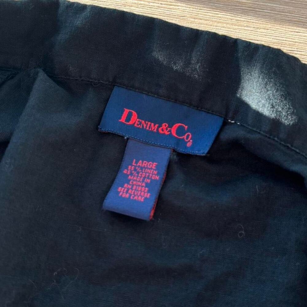 Denim and Co. Black Long Sleeved Button Up Cotton and Linen Blouse Sz Large - Picture 5 of 5